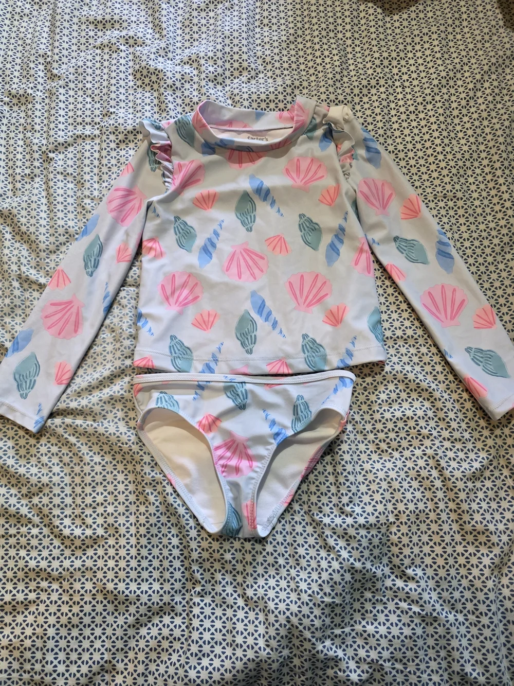 Carter's Pink & Blue Seashell Long-Sleeve Rashguard Set